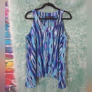 Apt. 9 Blue and White Sleeveless V-Neck Layered Asymmetrical Top Size L